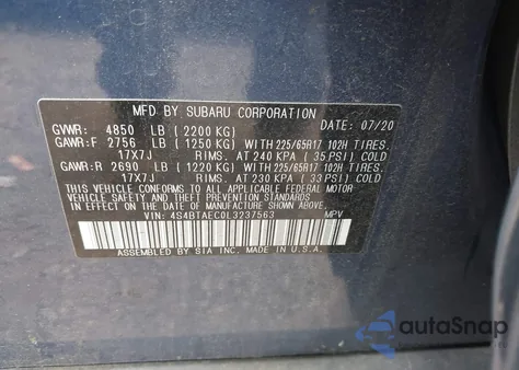2020 Subaru Outback Premium from USA, damaged, VIN 4S4BTAEC0L3237563